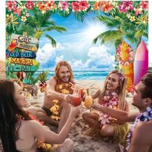 Tropical Paradise Photo Backdrop - 1 Piece Beach And Palm Leaf Design For Hawaiian Themed Parties And Photo Shoots
