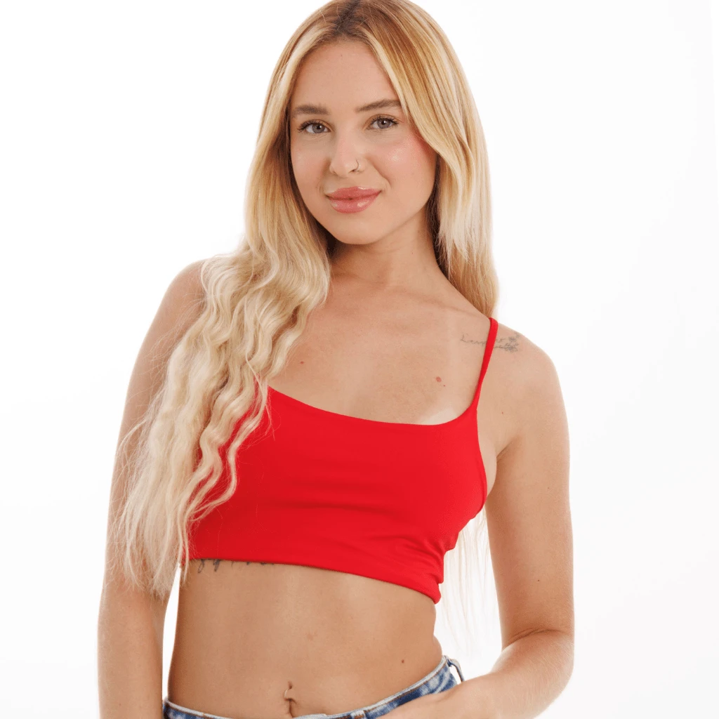 Double Lined Polyamide Top - 紅色 - 查看 1