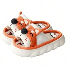 Cuatro estaciones de cáñamo zapatillas de fondo, sin talón de diseño, el perro de dibujos animados de fondo grueso cálido zapatillas de interior, tanto hombres como mujeres, adecuado para el dormitorio del estudiante, las parejas de desgaste, el diseño versátil. - Gris - Ver 6