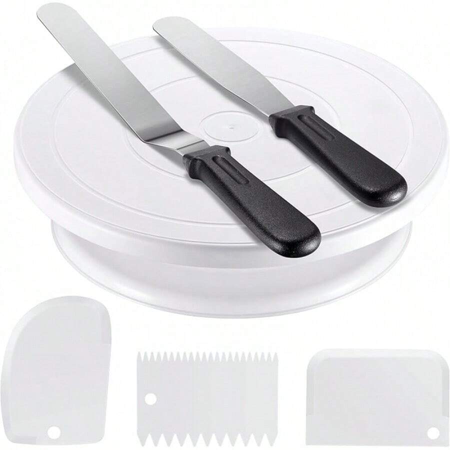 Cake Decorating Kit Baking Supplies Cake Turntable With 2 Frosting Straight Angled Spatula 3 Icing Smoother Scrapers Baking Accessories Tools For Beginners And Pros, White - White - View 1