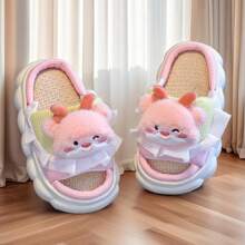 Conejo de piel y diseño de piel otoño y zapatillas de invierno para hombres y mujeres, hogar cálido interior y exterior zapatillas de invierno - Morado - Ver 3