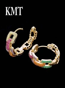 KMT 2pcs Copper Zirconia Geometric Chain Luxurious Creative Design Women's Fashion Hoop Earrings Gift Box, Suitable For Valentine's Day, Daily Date, Party Event