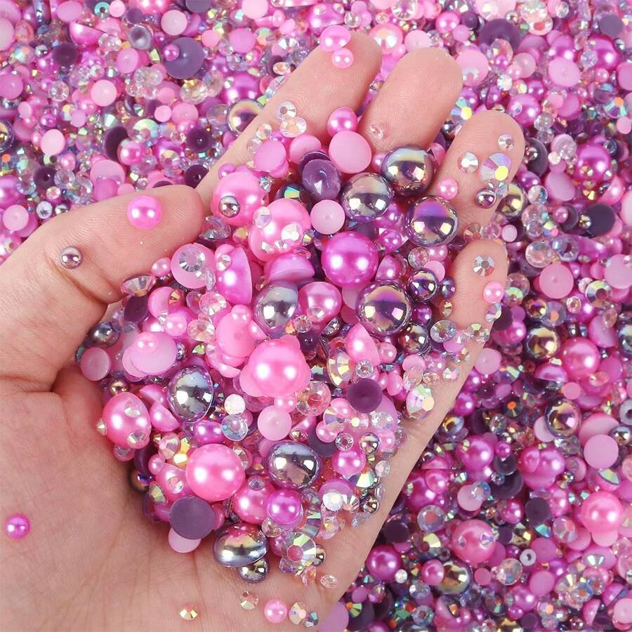 2368颗3-10毫米混合珍珠树脂水钻平底珍珠装饰品，DIY工艺用品，适用于手机壳、镜子、杯子、工艺品、鞋子等。