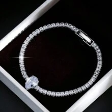 1pc Luxury Sparkling Cubic Zirconia Bracelet, Fashionable Bestselling Gift For Valentine's Day,Mom,Mother,Mother's Day,Gift