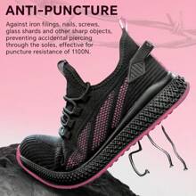 SPIEZ  Safety Shoes With Composite Toe Cap, Puncture Proof Breathable Work Shoes For  Women, Slip On Fashion Sneakers For Work And Daily Wear,Pick - Black Powder - View 3