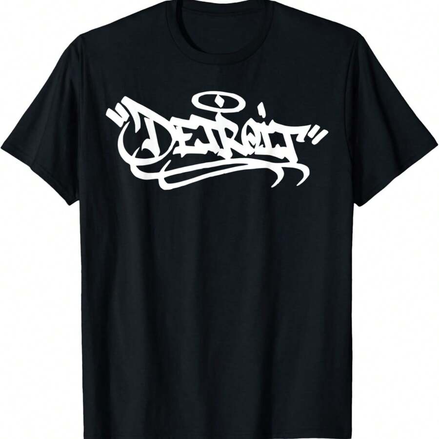 Detroit City Graffiti Street Art Handstyle USA Hip Hop T-Shirt - Black - View 1