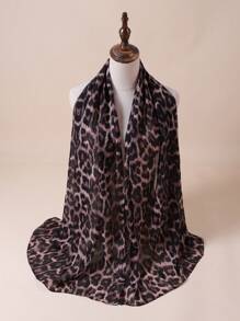 1pc Elegant Polyester Leopard Printed Shawl, Fashionable Chiffon Scarf For All Seasons - A - View 9