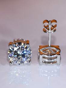 XUJIA 1Pair 3mm/4mm/5mm/6.5mm/8mm/9mm/10mm/11mm Classic Round Moissanite Stud Earrings For Women 925 Sterling Silver Stud Earrings D Color VVS1 Gemstone Jewelry Gifts