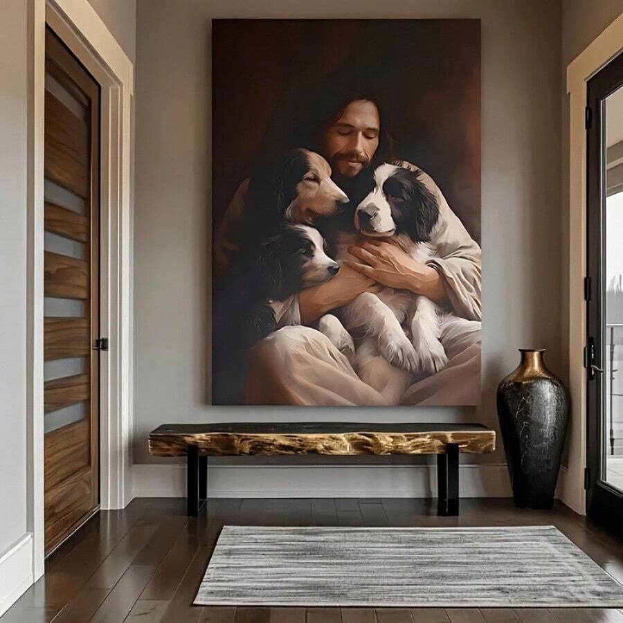 1 Pc  Jesus Home DecorWooden Framed Canvas Painting -  Thickness 2.25cm/0.9inch,Home Gift Decoration, Room Decoration Aesthetic, Wall Decoration Art, Perfect Gift, Autumn And Winter Wall Decoration, Living Room Decoration, Bedroom Decoration, Kitchen Decoration, Entry Decoration, Bathroom Decoration, Direct Wall Painting, High Quality Wall Painting Poster