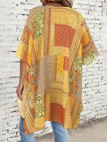 Summer And Spring Women's Splicing Printed Pattern Beach Wear, Loose Cover Top - Yellow - View 3