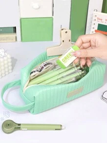 1 件 PU 皮革铅笔盒文具收纳便携式大容量铅笔盒化妆包，开学季必备文具收纳用品