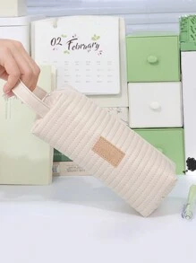 1 件 PU 皮革铅笔盒文具收纳便携式大容量铅笔盒化妆包，开学季必备文具收纳用品