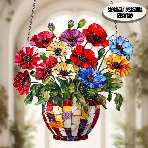 Vibrant Poppies Acrylic Sun Catcher - 20.32cm X 20.32cm Window Hanging Decor For Home & Garden, Ideal Gift For Flower Enthusiasts, No Power Needed, Perfect For Living Room, Office, And Outdoor Spaces,Home Decor ,Room Decor,Wall Decor Gifts Birthday Graduation