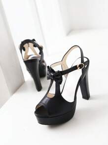 Black Bowknot Open Toe Sexy High Heel Sandals, Waterproof Platform, Spring Summer Autumn New - Black - View 2