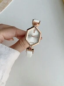 1pc New Fashion Minimalist Square Pointer Quartz Watch As A Gift For Students Returning To School Leather Strap. Suitable For Daily Wear. - one-size - View 5