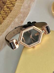 1pc New Fashion Minimalist Square Pointer Quartz Watch As A Gift For Students Returning To School Leather Strap. Suitable For Daily Wear. - one-size - View 7