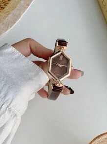 1pc New Fashion Minimalist Square Pointer Quartz Watch As A Gift For Students Returning To School Leather Strap. Suitable For Daily Wear. - one-size - View 4