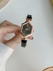1pc New Fashion Minimalist Square Pointer Quartz Watch As A Gift For Students Returning To School Leather Strap. Suitable For Daily Wear. - one-size - View 6