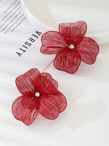 1 对夸张、多层、镂空、花卉耳钉，欧美原创设计，时尚百搭，性感个性女士耳环，适合派对、晚宴、约会、拍照 - 橘色大花耳環 - 查看 3