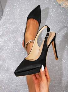 أنيق أسود حذء كعب عالي الى باصابع قدم مدبب خنجر حذاء كعب ومفتوح الوراء