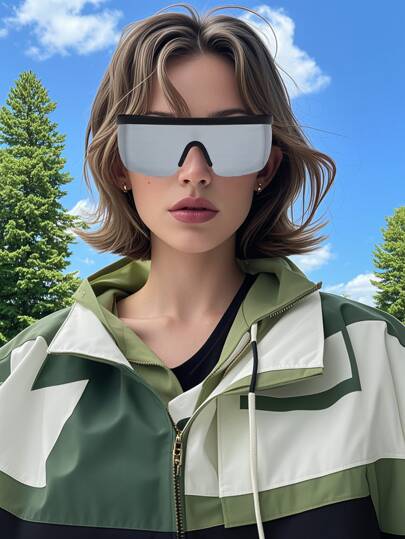 彩色镜片运动眼镜，男女大框时尚眼镜，塑料经典款，适合户外旅行海滩度假休闲装，眼镜