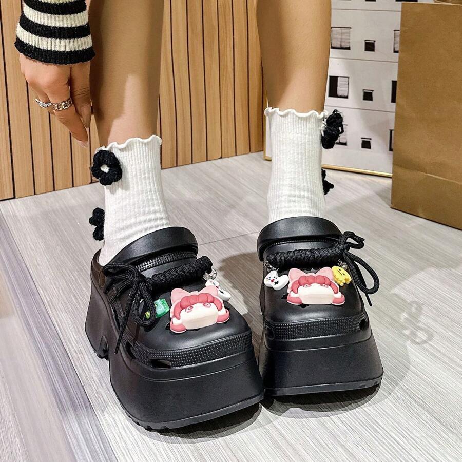女士厚底卡通木屐/穆勒鞋,户外服装,厚底,休闲,舒适,时尚 - 黑色 - 查看 1