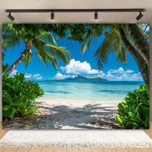 A Tropical Beach Photo Background - Versatile Photography Banner For Photography, Spring/Summer Decorations, Parties - Palm Trees, Blue Sky And Ocean Designs, No Electricity Required