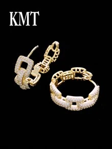KMT 2pcs Copper Zirconia Geometric Chain Luxurious Creative Design Women's Fashion Hoop Earrings Gift Box, Suitable For Valentine's Day, Daily Date, Party Event