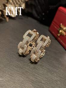 KMT 2pcs Copper Zirconia Geometric Chain Luxurious Creative Design Women's Fashion Hoop Earrings Gift Box, Suitable For Valentine's Day, Daily Date, Party Event