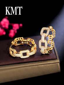 KMT 2pcs Copper Zirconia Geometric Chain Luxurious Creative Design Women's Fashion Hoop Earrings Gift Box, Suitable For Valentine's Day, Daily Date, Party Event