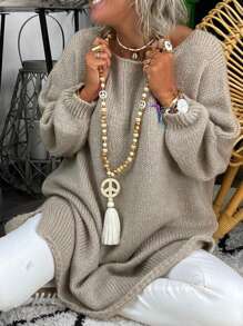 Bohemian Style Peace Sign Wooden Bead Long Necklace With Retro Tassel Pendant, Special Accessory For Sweaters - Multicolor - View 5