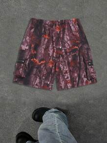 男士印花前系带口袋休闲短裤，日常穿着