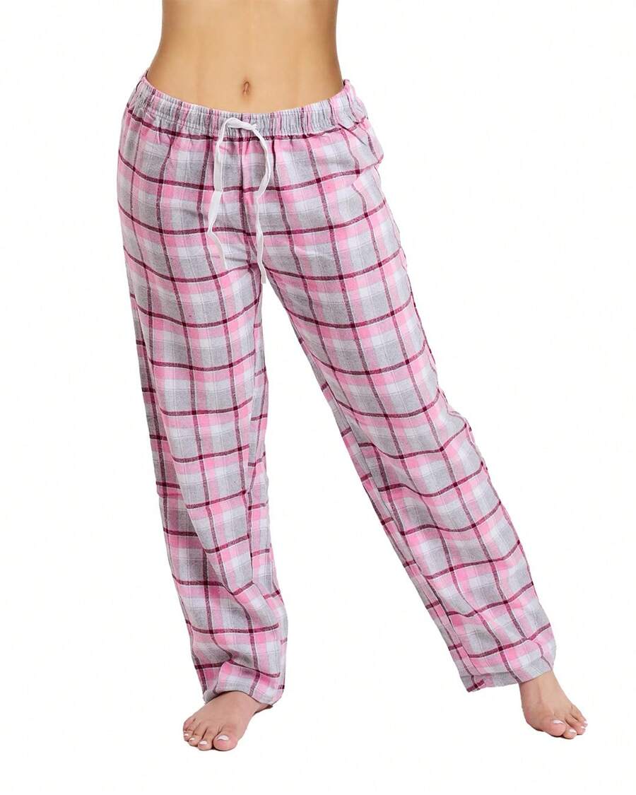 Active Club Cotton-Blend Flannel Pajama Pants For Women, Flannel Plaid PJ Pants For Women For Sleep And Lounge - 白色 灰色 - 查看 1