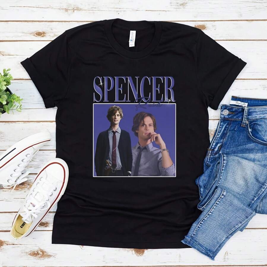Vintage Spencer Reid Homage T Shirt Criminal Minds TV Series Shirt Retro Women Clothes Short Sve Tshirt Casual Tops Tee - Black - View 1