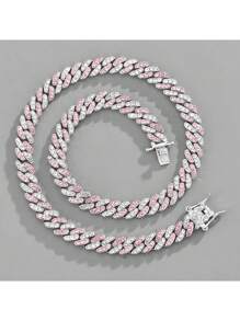 1 件银色/蓝色/粉色闪亮迈阿密链男士冰雪迈阿密项链男士彩色嘻哈 Y2k 服装珠宝 - 藍色 - 查看 2