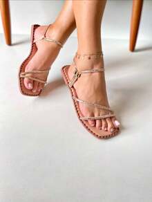 Women's Flat Sandal Model 050 Fashion Blogger  Summer 2025 - 乾枯玫瑰色 - 查看 5