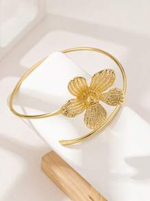 1pc Exaggerated Metal Flower Cuff Bracelet For Women - Golden - View 3