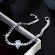 1pc Luxury Sparkling Cubic Zirconia Bracelet, Fashionable Bestselling Gift For Valentine's Day,Mom,Mother,Mother's Day,Gift