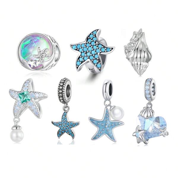 bamoer 1 PC 925 Sterling Silver Starfish Beads Marine Animal Pendant Fit For Women Charms Bracelet & Bangle DIY Making Summer Jewelry
