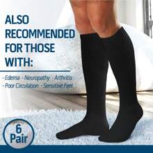 Diamond Star 6 Pairs Diabetic Socks Over The Calf - Knee High Premium Cotton Socks Men's Size 10-13 Big & Tall Size 13-16