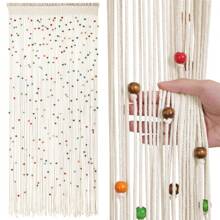 79 Inch Macrame Curtain Wall Hanging Tapestry With Beads Hand Woven Room Doorway Divider Bohemia Room Hanging Decoration Wedding Gift For Bedroom Living Room Bedroom Privacy Decor - Beige with Rainbow Beads - 查看 5