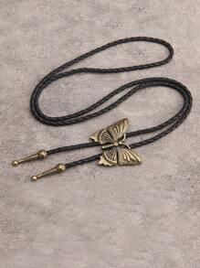 1pc Retro Bronze/Silver Butterfly Pendant Necklace, Casual Woven Black Leather Strap, For Men Gift - Butterfly - View 13