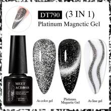 MEET ACROSS 7ML 3 EN 1 Esmalte de uñas de gel magnético con acabado de rosa de platino, oro rosa y gato Moonlight. Gel de uñas semipermanente con destellos, para UV - Multicolor - Ver 13