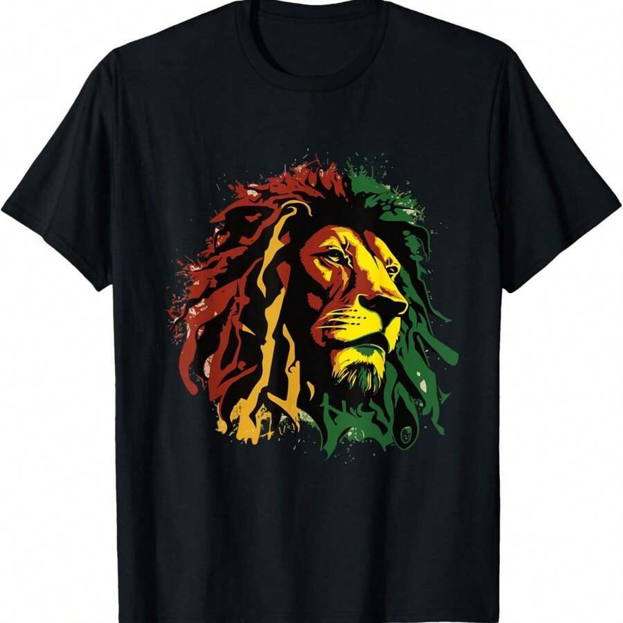 Jamaican Lion Jamaican Flag Lion Of Judah Reggae Music T-Shirt - Black - View 1