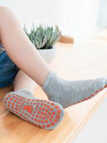 6 双儿童室内地板袜，纯色休闲乳胶防滑全棉短袜，学生袜 - 彩色 - 查看 6