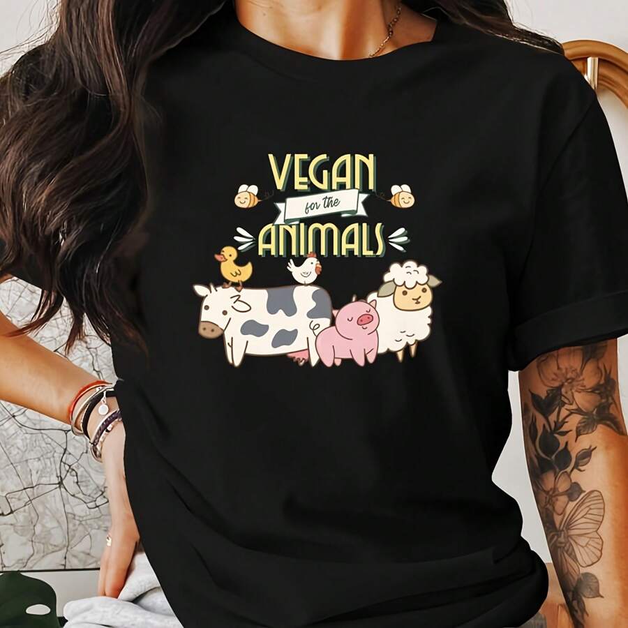 Vegan For The Animals Cute Farm Animals Funny Vegan Mom Dad Husband Wife Plant-Based Cruelty Free Style Nurse Grandma Girlfriend Grandpa - Black - View 1