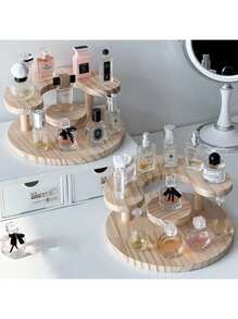 2 件实木支架桌面香水梯架实木搁架茶具摆件木制化妆品展示架适用于在梳妆台上存放香水和化妆品（Burlywood） - 木質色 - 查看 6