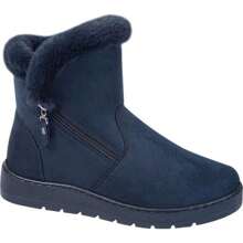 Botas para mujer, cortas, estilo confort, con forro de peluche y cierre, acabado, color azul marino, mod. 1141463 - Azul Marino - Ver 2