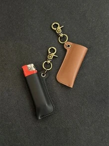 皮革打火机盒支架适用于 BIC 迷你/标准尺寸打火机套真皮盒袋带金属马蹄形挂钩可挂钥匙链吊坠 - 彩色 - 查看 4