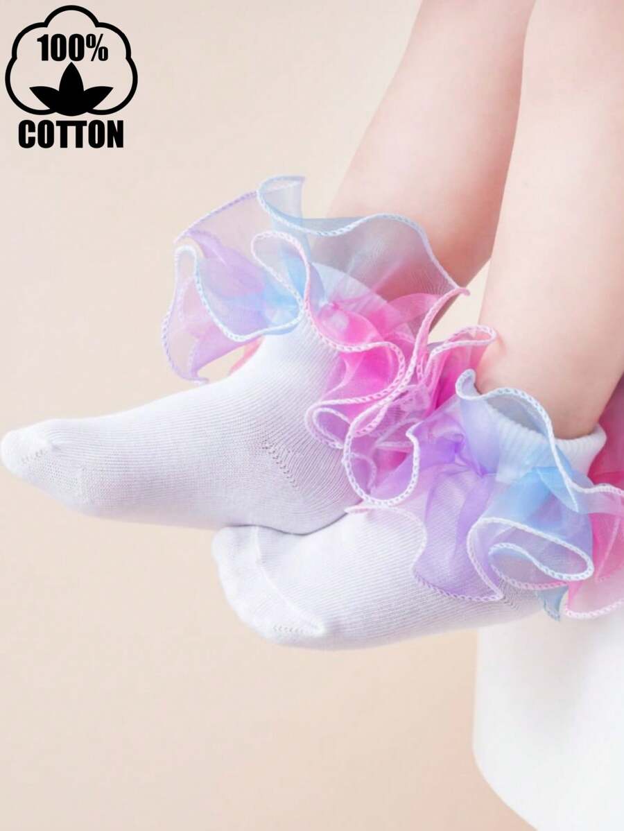 1 Cặp Vớ Công Chúa Nhảy Múa Bằng Cotton Cho Bé Gái Có Ren 3D - Nhiều màu - Xem 1